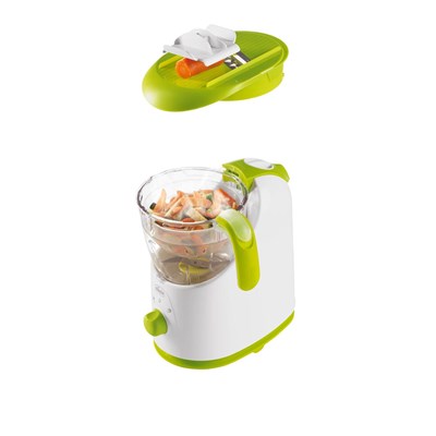 Cooking basket holds 550ml; bowl holds 100ml.